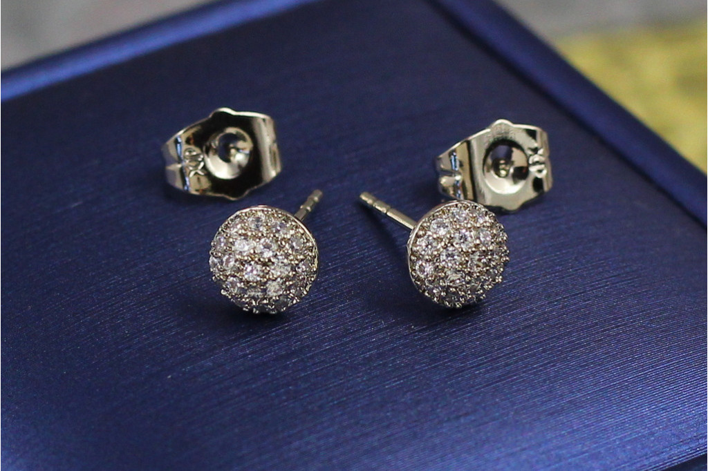 Сережки гвоздики Xuping Jewelry напівсфера з камінців 7 мм сріблясті