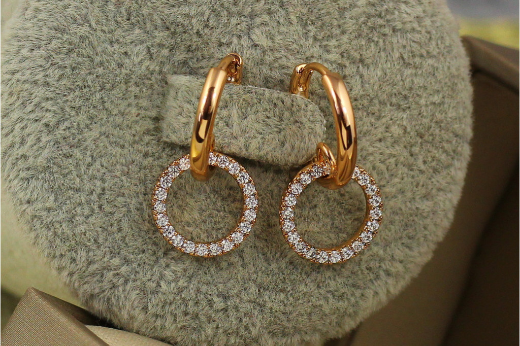 Сережки Xuping Jewelry тонке кільце в кільці 2.2 см золотисті