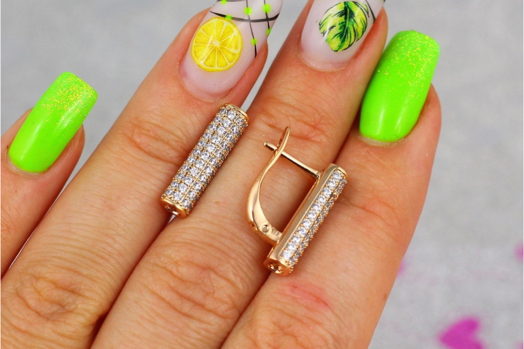 Серьги Xuping Jewelry болтики дорожки из камней 1.8 см золотистые