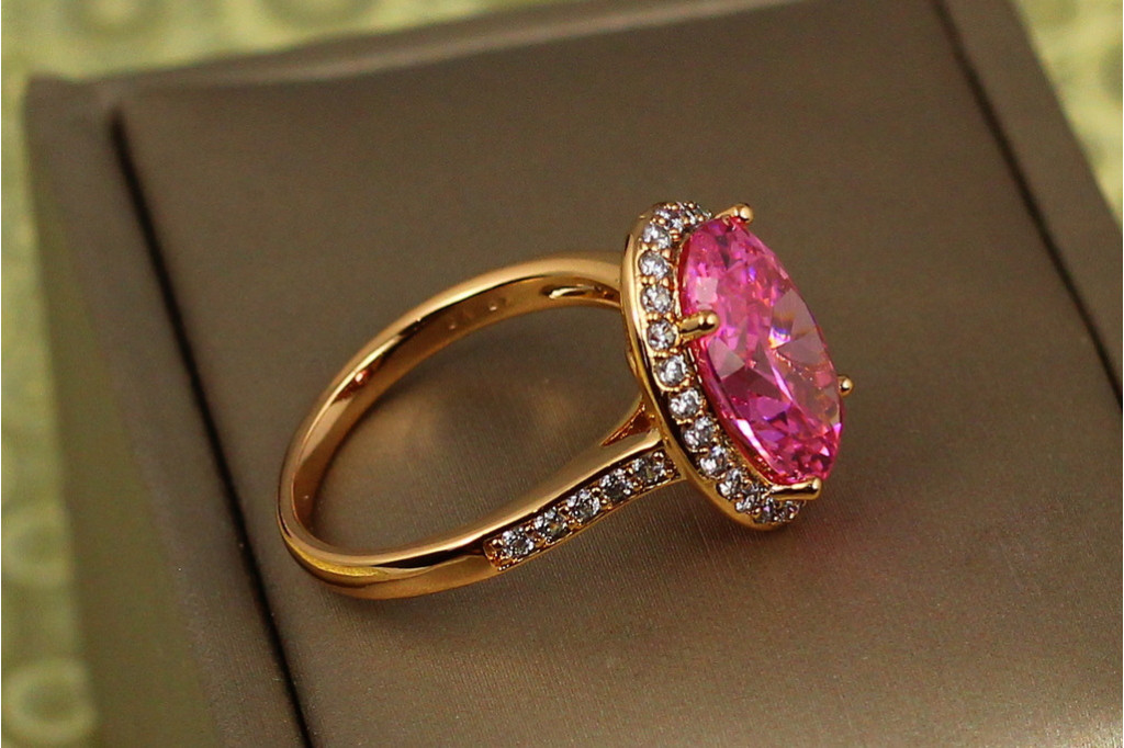 Кільце Xuping Jewelry малинки з рожевим каменем р 18 золотисте