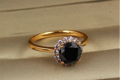 Кільце Xuping Jewelry два майданчики з чорним каменем р 18 золотисте