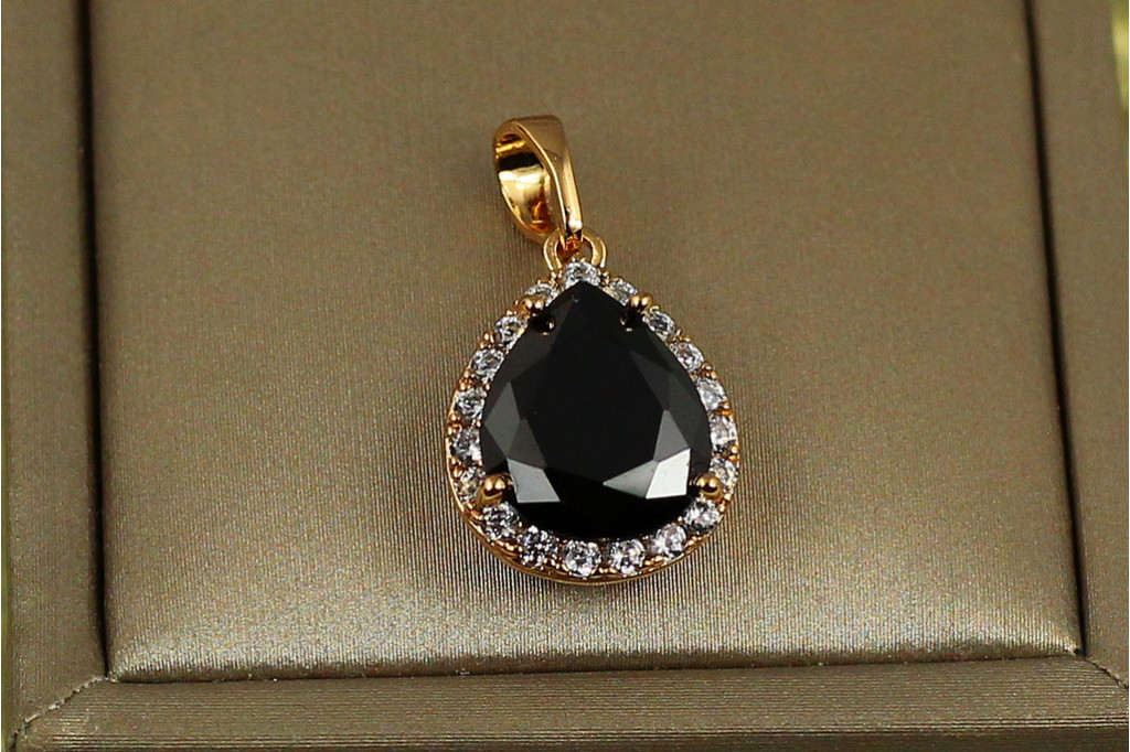 Кулон Xuping Jewelry капля с черным фианитом в ободке 1.7 см золотистый