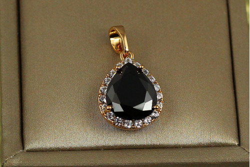 Кулон Xuping Jewelry капля с черным фианитом в ободке 1.7 см золотистый
