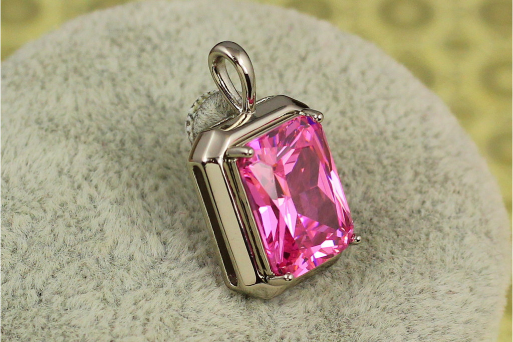 Кулон Xuping Jewelry розовый прямоугольник 2.3 см серебристый