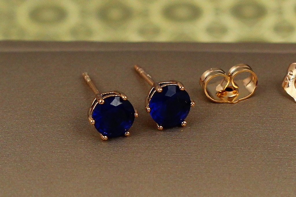 Серьги гвоздики  Xuping Jewelry синий фианит на шесть креплений 6 мм золотистые
