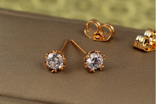 Серьги гвоздики  Xuping Jewelry фианит 5 мм крепление галочки золотистые