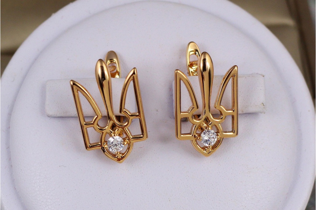 Серьги Xuping Jewelry герб трезуб с камешком 1.9 см золотистые