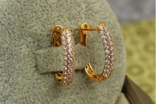 Сережки Xuping Jewelry опуклі три доріжки з фіанітів 1.9 см золотисті