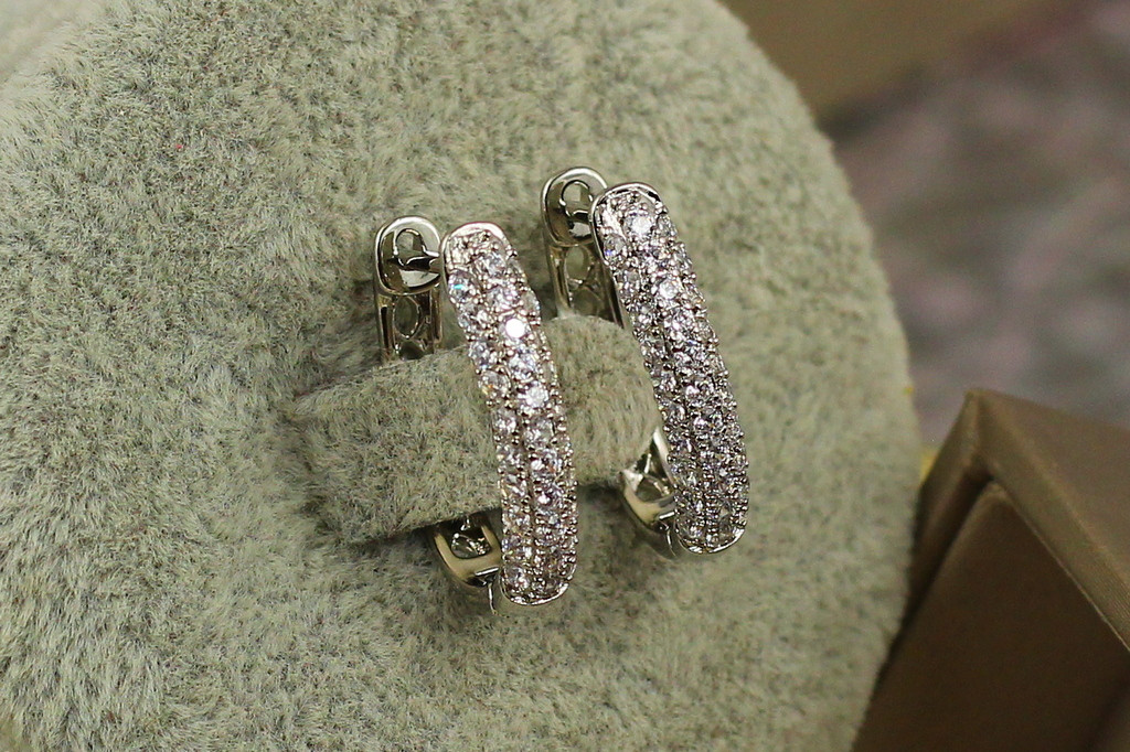 Сережки Xuping Jewelry три доріжки з фіанітів 1.9 см сріблясті