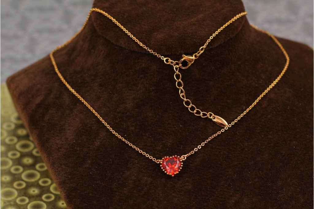 Набор  Xuping Jewelry колье с красным сердечком 45 см с добором 5 см золотистый