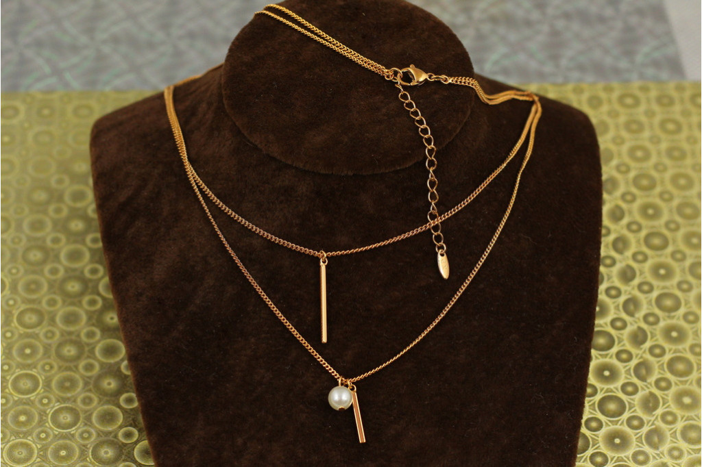 Набір Xuping Jewelry кольє подвійний ланцюг перловий дзвін 45 см з добором 5 см золотистий