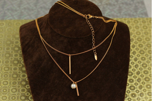 Набір Xuping Jewelry кольє подвійний ланцюг перловий дзвін 45 см з добором 5 см золотистий