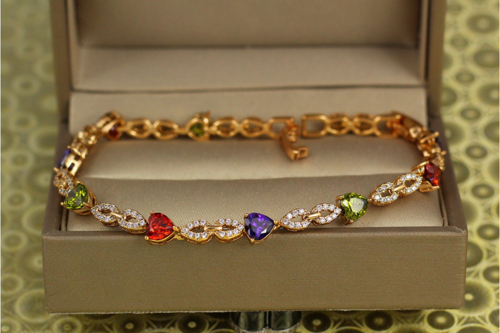 Браслет Xuping Jewelry Свято з темним різнобарвним камінням 19 см 5 мм золотистий