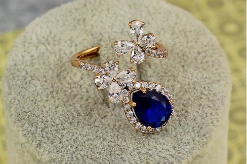 Кільце Xuping Jewelry Марсель з синім каменем розсувне р 16 золотисте