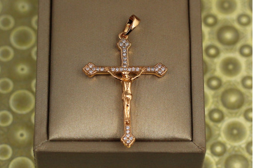 Крестик Xuping Jewelry распятье с ромбами на концах 3,6 см золотистый