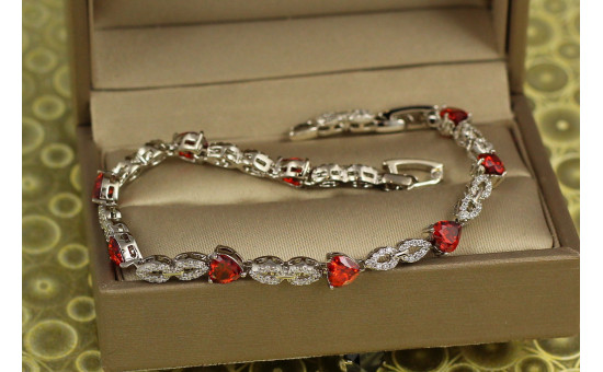 Браслет Xuping Jewelry Свято з червоним камінням 17 см 5 мм сріблястий
