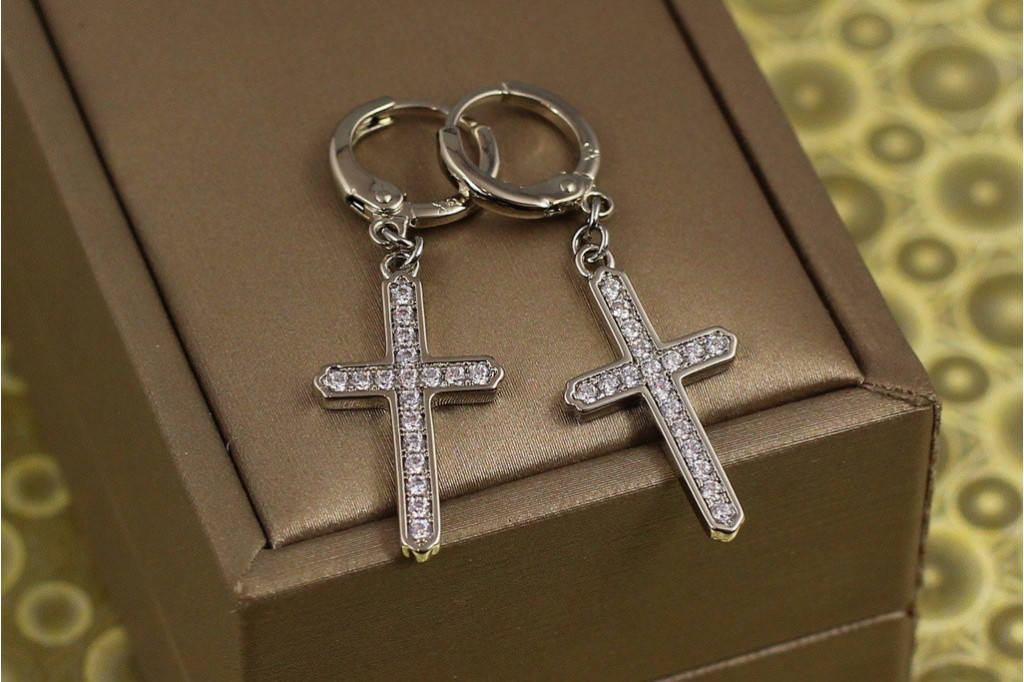 Серьги подвески Xuping Jewelry крестики рожденственское сияние 3,8 см серебристые