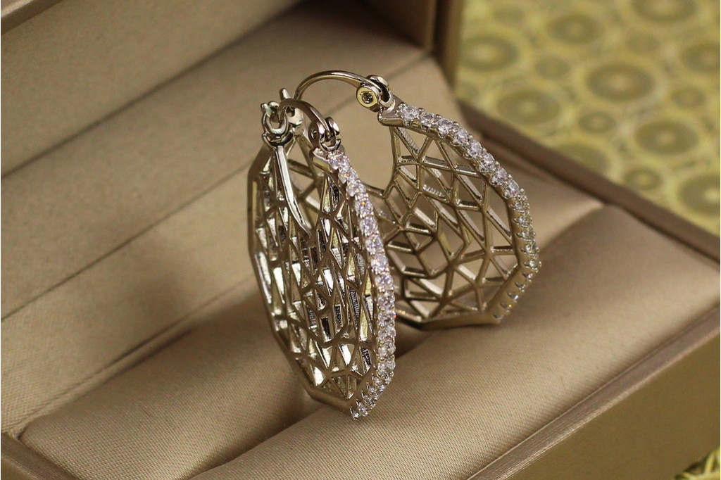 Сережки кільця Хuping Jewelry сіточка 3 см сріблясті