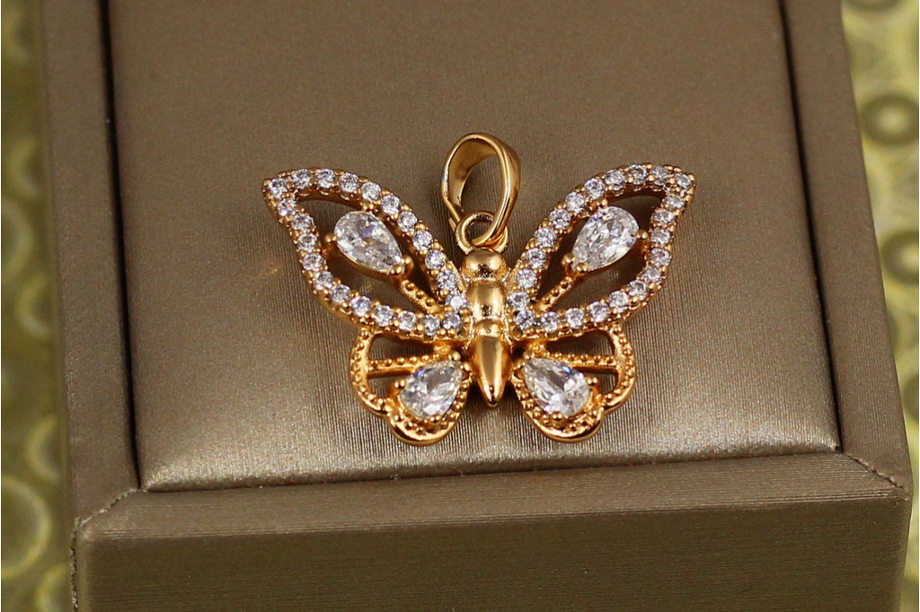 Кулон Xuping Jewelry метелик із білими камінцями 2 см золотистий
