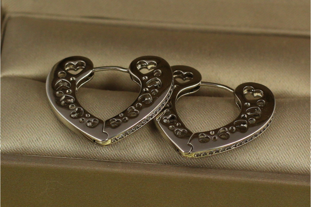 Сережки Xuping Jewelry серце одна доріжка з бортиками 2 см сріблясті