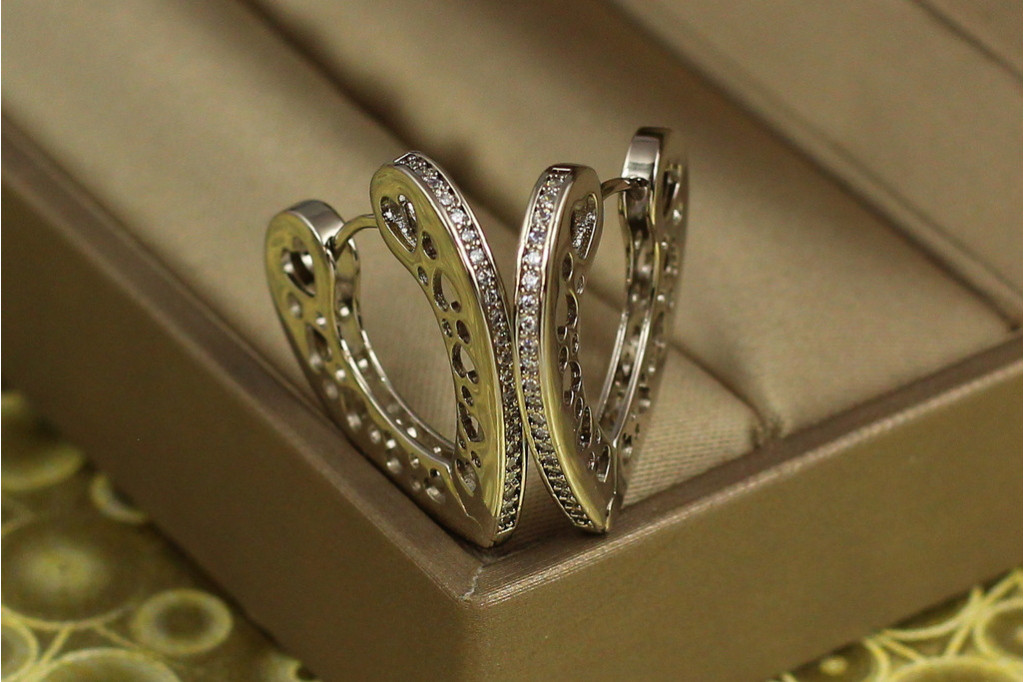 Сережки Xuping Jewelry серце одна доріжка з бортиками 2 см сріблясті
