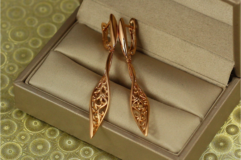 Серьги подвески Xuping Jewelry витая сосулька 5.7 см золотистые