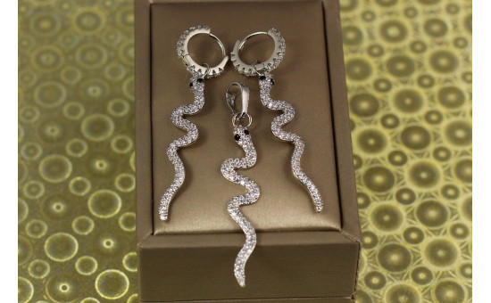 Набір Xuping Jewelry сережки підвіски та кулон звивальна змія сріблястий