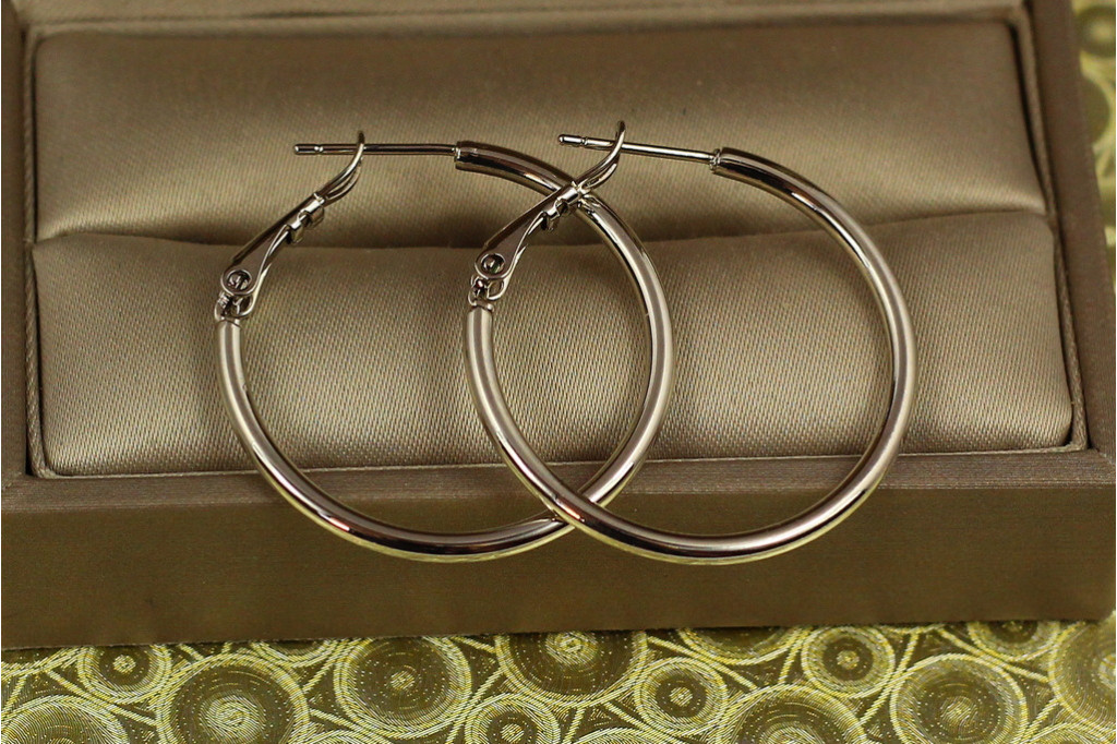 Сережки кільця Xuping Jewelry гладкі 3 см сріблясті