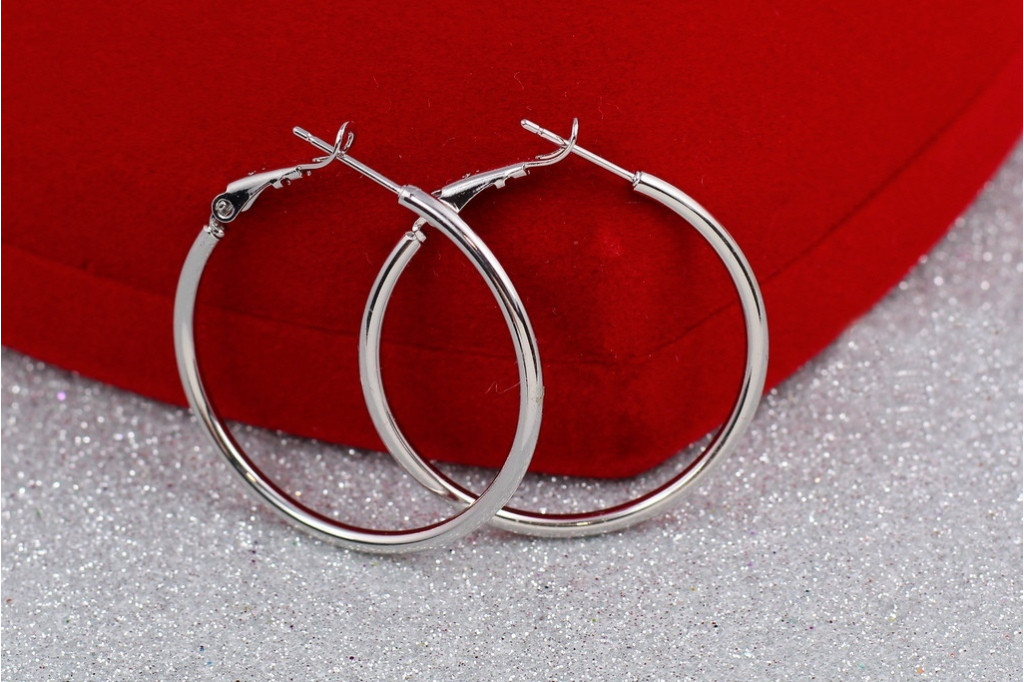 Серьги кольца Xuping Jewelry гладкие 3,5 см серебристые