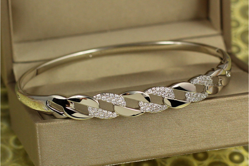Браслет бенгл Xuping Jewelry Плетениця 60 мм 8 мм на руку від 17 см до 19 см сріблястий