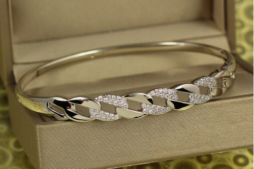Браслет бенгл Xuping Jewelry Плетениця 60 мм 8 мм на руку від 17 см до 19 см сріблястий