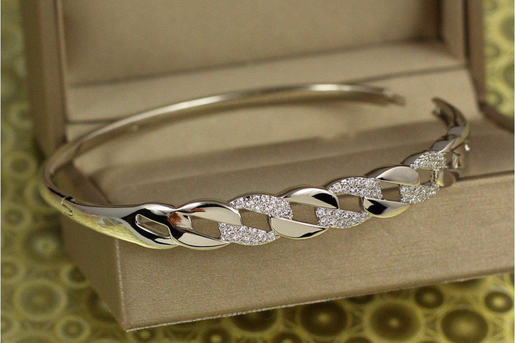 Браслет бенгл Xuping Jewelry Плетениця 60 мм 8 мм на руку від 17 см до 19 см сріблястий