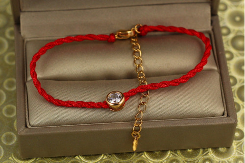 Браслет Xuping Jewelry червона нитка з каменем в обідку 16 см 6 мм золотистий