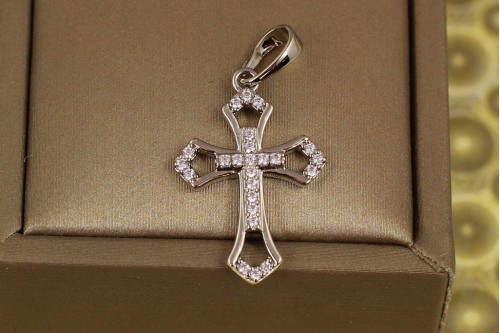 Крестик Xuping Jewelry с фианитами и заостренными краями 2,2 см серебристый