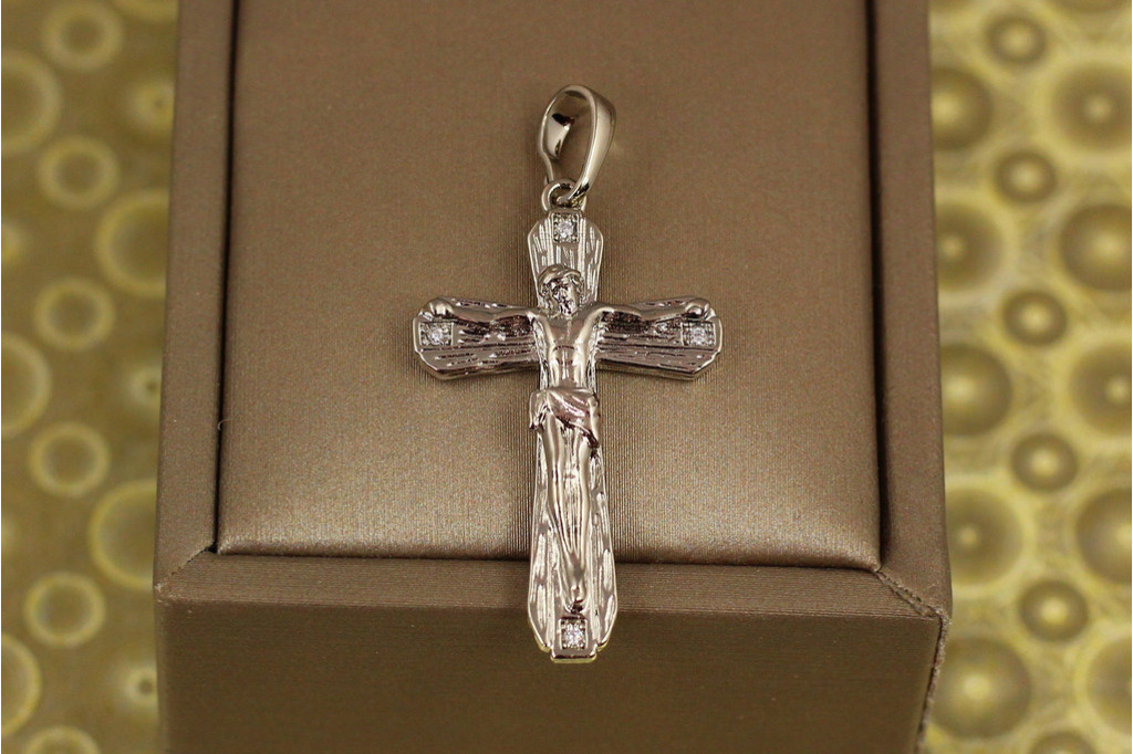 Крестик Xuping Jewelry с распятием и фианитом по краям 3 см серебристый