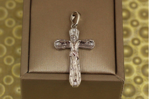 Крестик Xuping Jewelry с распятием и фианитом по краям 3 см серебристый