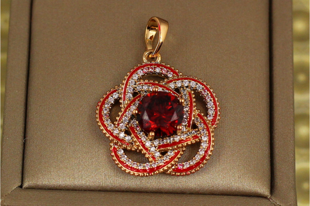 Кулон Xuping Jewelry Чакра з червоним каменем 2 см золотистий