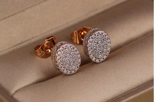 Сережки гвоздики Xuping Jewelry об"ємний овал з родієм 10 мм золотисті