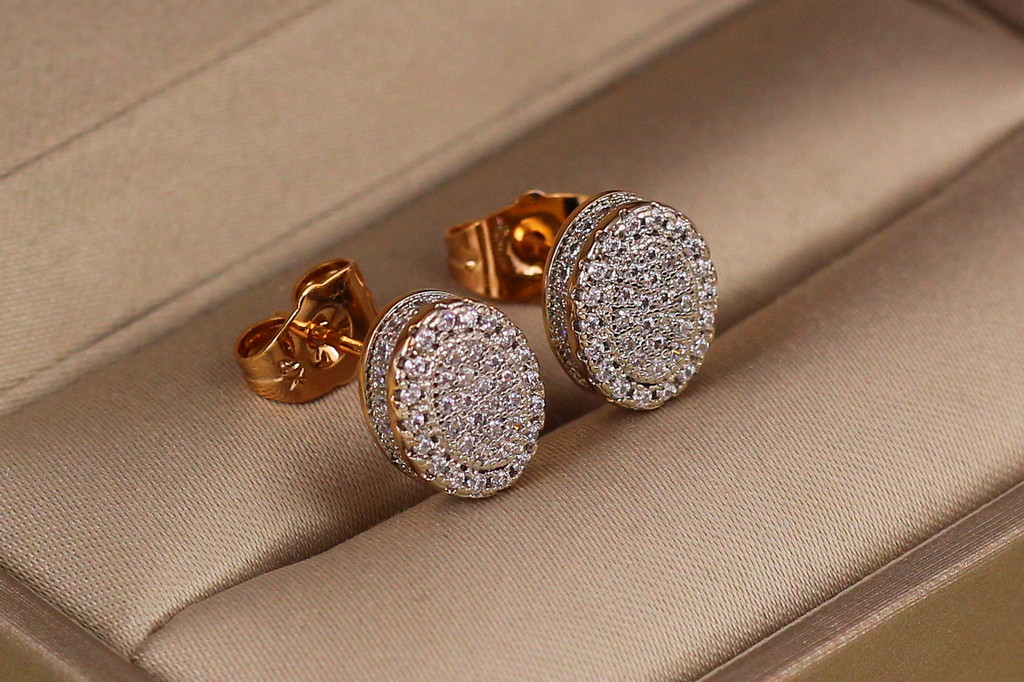 Сережки гвоздики Xuping Jewelry об"ємний овал з родієм 10 мм золотисті