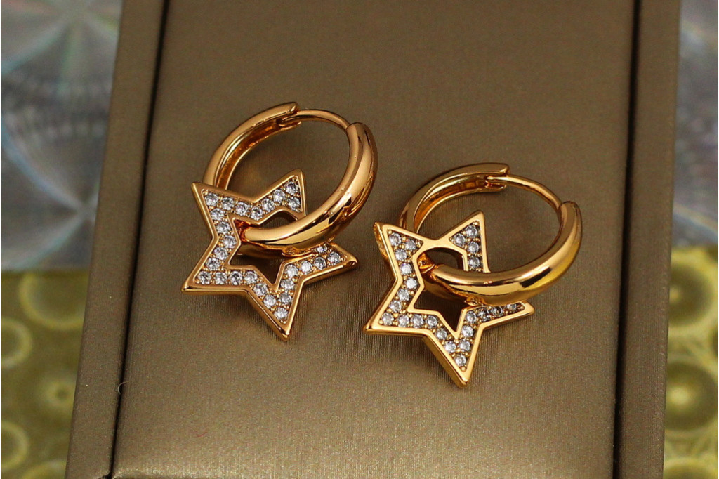 Серьги Xuping Jewelry со съемными звездами из фианитов 2.5 см золотистые