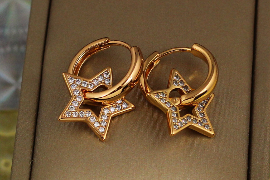 Серьги Xuping Jewelry со съемными звездами из фианитов 2.5 см золотистые