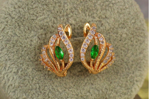Серьги  Xuping Jewelry Джин с зелеными камнями 1.7 см золотистые