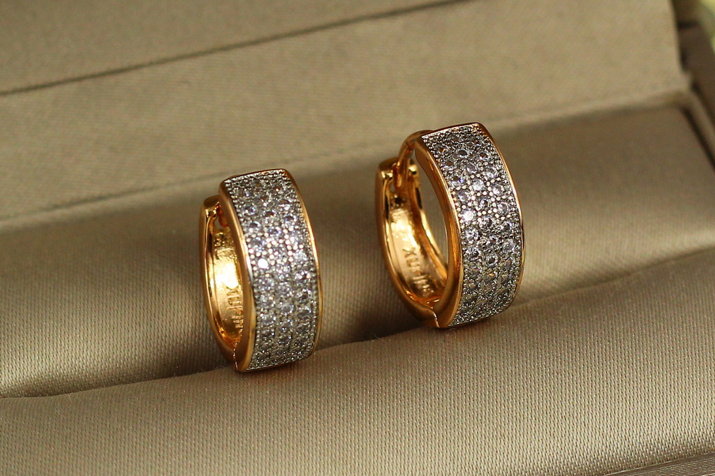 Сережки кільця Xuping Jewelry три доріжки з родієм 1.5 см золотисті