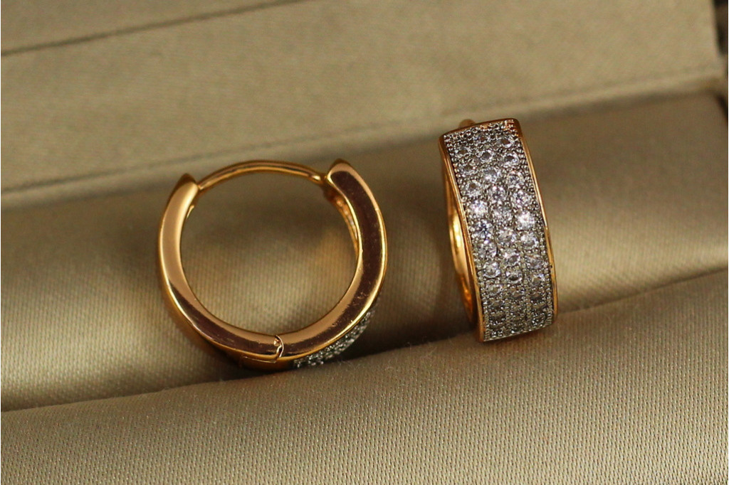 Сережки кільця Xuping Jewelry три доріжки з родієм 1.5 см золотисті