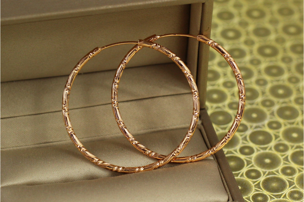 Сережки кільця Хuping Jewelry малюнок зигзаг 4 см золотисті