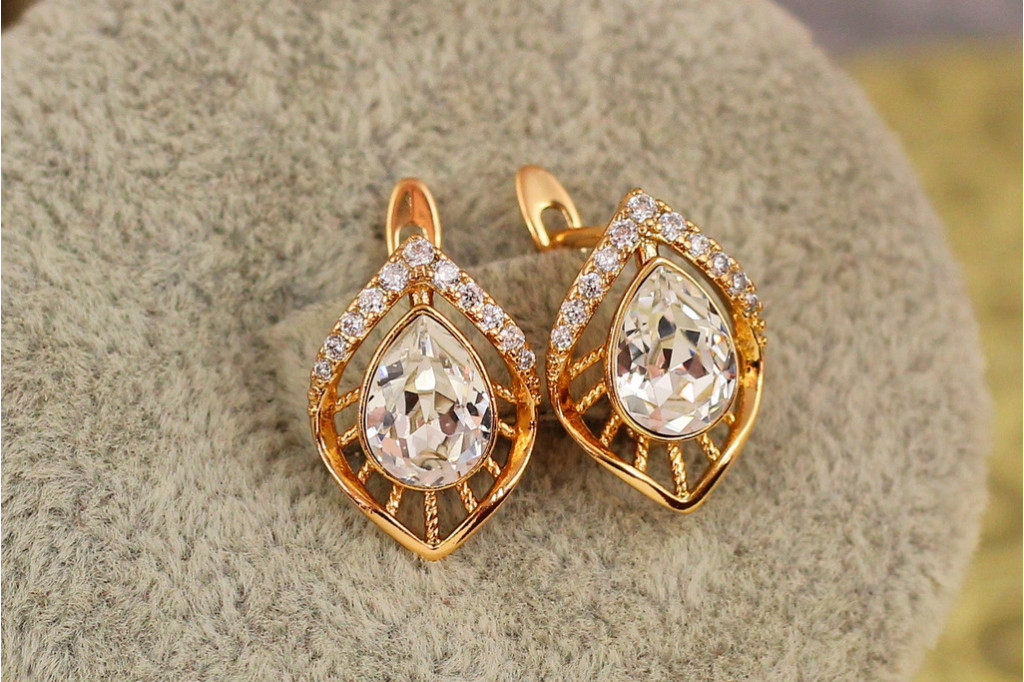 Сережки Xuping Jewelry камені Сваровскі біла крапля 1.6 см золотисті
