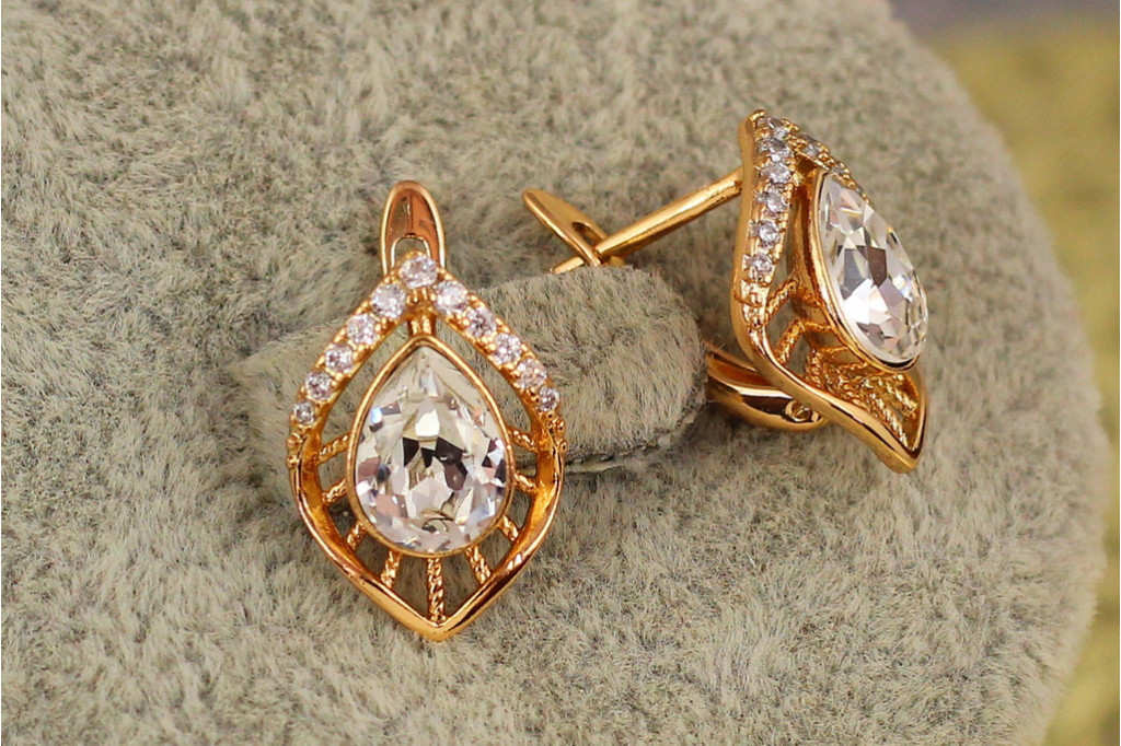 Сережки Xuping Jewelry камені Сваровскі біла крапля 1.6 см золотисті