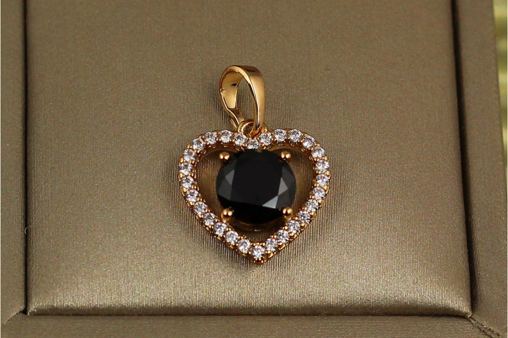 Кулон Xuping Jewelry ободок сердечко с черным камнем 1,5 см золотистый
