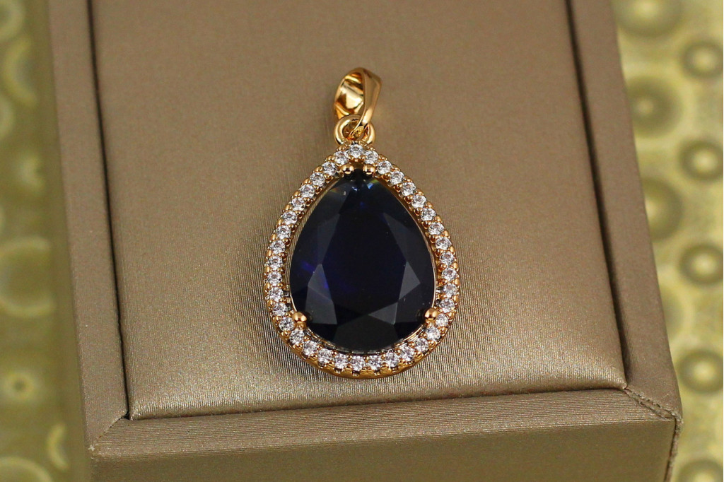 Кулон Xuping Jewelry крапля з синім фіанітом у обідку 2.4 см золотистий
