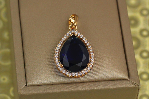 Кулон Xuping Jewelry большая капля с синим фианитом в ободке 2.4 см золотистый